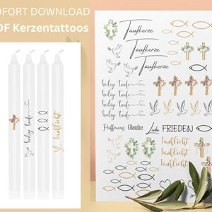 Kerzentattoos Taufe, Kerzensticker, PDF, Sofort Download