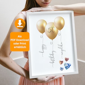 Geldgeschenk Geburtstag Ballon  personalisierbar,mit Namen personalisert