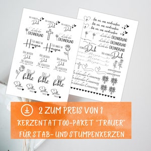 Kerzentattoos Trauer für Stumpenkerzen, Trauerkerze, Tod, Erinnerung, Kerzenaufkleber, PDF, Sofort Download