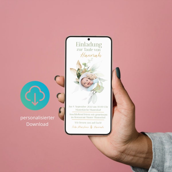 Personalisierte digitale Einladung zur Taufe,  Digital, WhatsApp, Taufeinladung