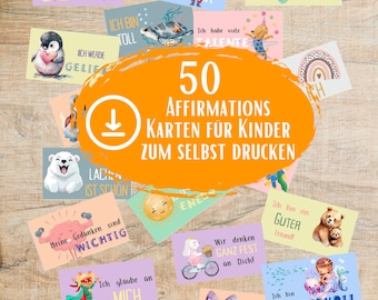 50 Affirmations Karten für Kinder, Lunchbox, Jausenbox, Affirmationen, Mutmachkarten, PDF, Mutmach Karten