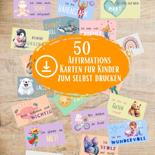 50 Affirmations Karten für Kinder, Lunchbox, Jausenbox, Affirmationen, Mutmachkarten, PDF, Mutmach Karten