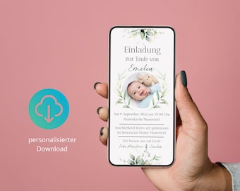 Personalisierte digitale Einladung zur Taufe,  Digital, WhatsApp, Taufeinladung