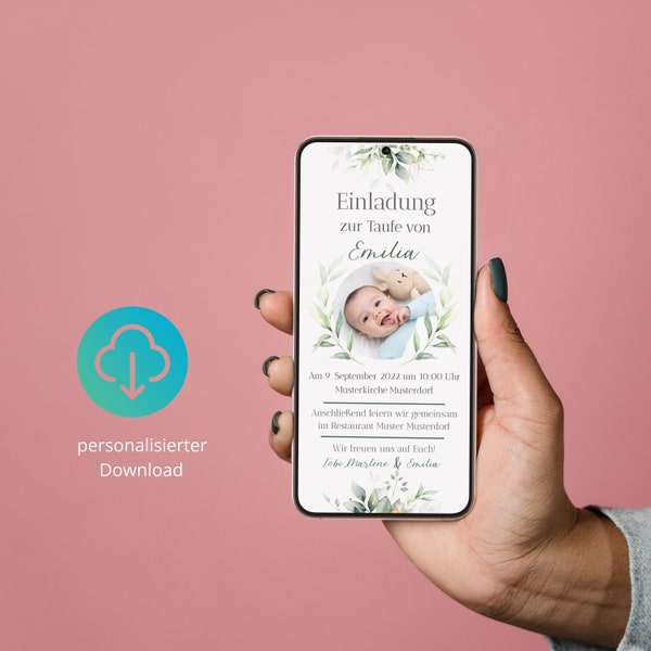 Personalisierte digitale Einladung zur Taufe,  Digital, WhatsApp, Taufeinladung
