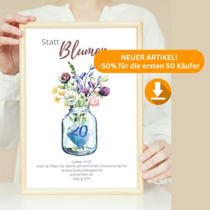 regalo in denaro "statt Blumen", personalizzato con nome, stampa a casa