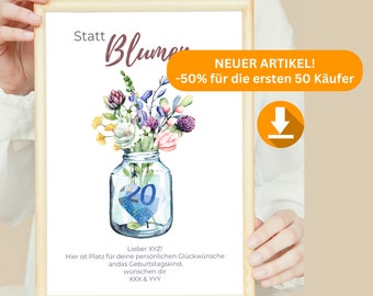 geldcadeau "statt Blumen", op maat met naam, thuisbedrukking