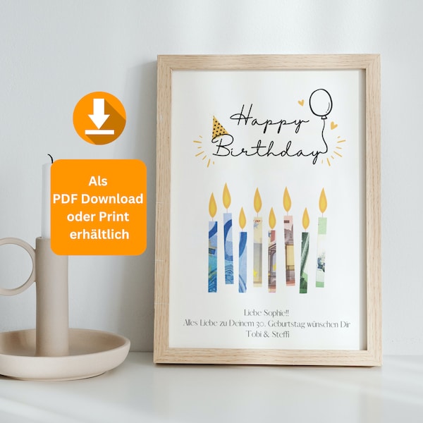 money present "Birthday", custom with name, print at home or have it delivered