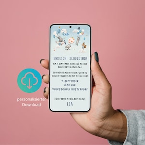 Personalisierte digitale Einladung zur Einschulung, Erster Schultag, Digital, WhatsApp