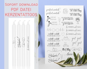 Kerzentattoos Hochzeit, Kerzensticker, PDF, Sofort Download