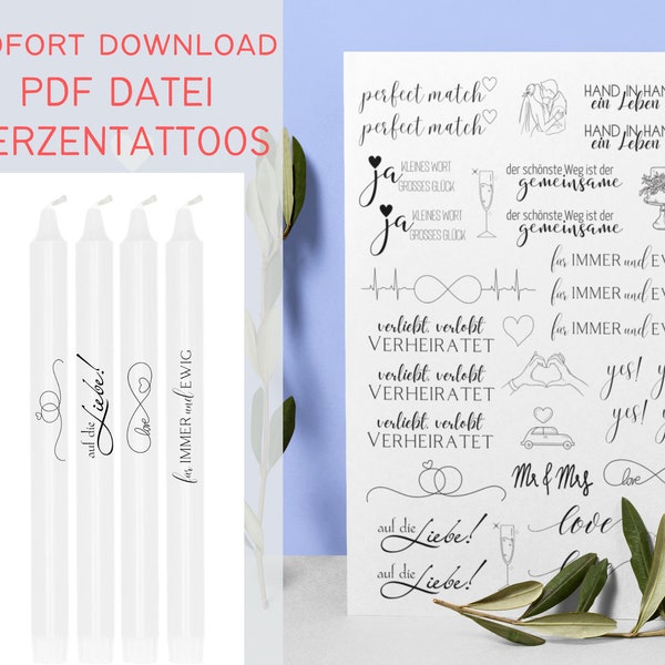 Kerzentattoos Hochzeit, Kerzensticker, PDF, Sofort Download