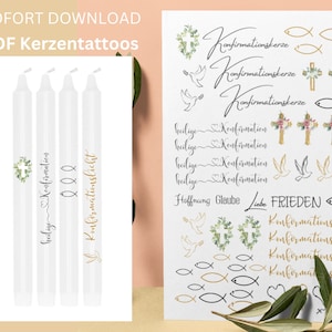 Kerzentattoos Konfirmation, Kerzensticker, PDF, Sofort Download