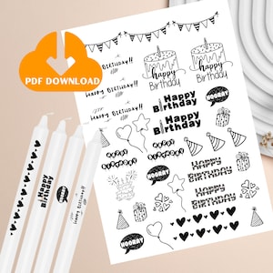 Kerzentattoos Geburtstag, Kerzensticker, PDF, Sofort Download