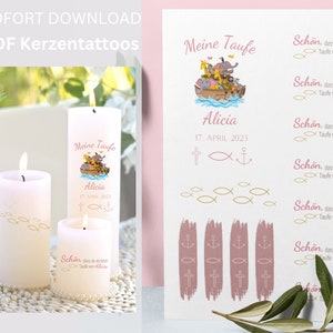 Kerzentattoos Taufkerze, Kerzensticker, PDF, Sofort Download, personalisiert mit Namen, DIY