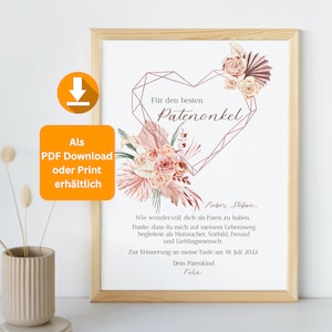 Regalo para Padrino o Madrina, Bautizo, Bautismo, imprimible
