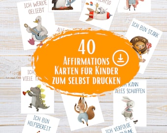 40 Affirmations Karten für Kinder, Lunchbox, Jausenbox, Affirmationen, Mutmachkarten, PDF, Mutmach Karten