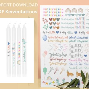 Kerzentattoos Geburtstag, Kerzensticker, PDF, Sofort Download