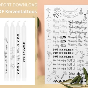 Kerzentattoos Geburtstag, Kerzensticker, PDF, Sofort Download