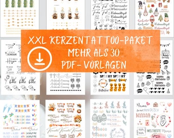Pacchetto XXL Kerzentattoos, Kerzensticker, PDF Scarica