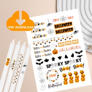 Kerzentattoos Halloween cute, Kerzensticker, PDF, Sofort Download