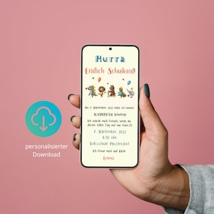 Personalisierte digitale Einladung zur Einschulung, Erster Schultag, Digital, WhatsApp
