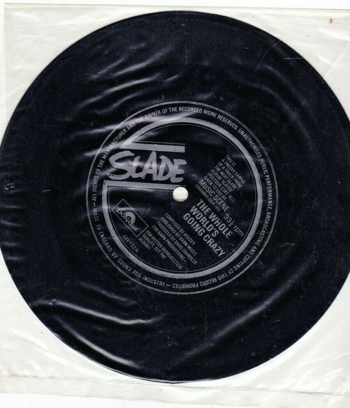Flexi Disc Vinyl Record SLADE whole worlds going crazy Etsy