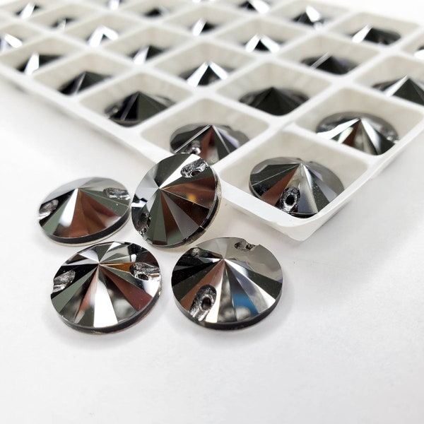 Jet Metallic - RIVOLI Glass Sew on Rhinestone - high quality sewing Crystal