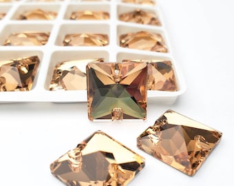 lt SMOKE TOPAZ - SQUARE High Quality Glass Sew-on Rhinestones - 14MM - 28PCS