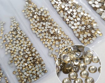 Multi-Size Golden Shadow - Rhinestones - GLASS- flat back for nail art #061