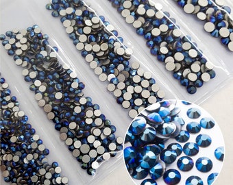 Multi-Size Metallic Blue - Rhinestones - GLASS- flat back for nail art #065