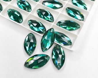 Emerald - NAVETTE Glass Sew on Rhinestone - high quality sewing glass