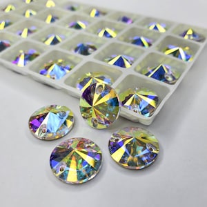 RIVOLI Glass Sew on Rhinestone - Crystal AB and clear