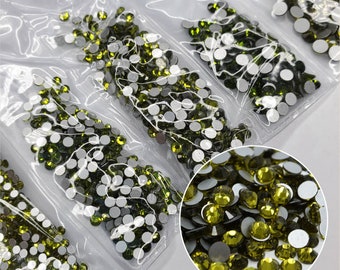 Multi-Size Olivine Rhinestones - GLASS- flat back for nail art #016