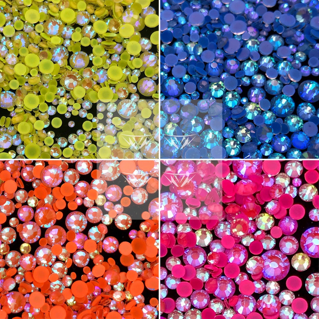1440- Neon AB Rhinestones High Quality - GLASS- Flat Back - Ss16 - Ss20 ...