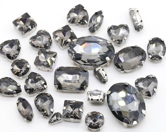 BLACK DIAMOND - MIX shape fancy stone - with claw and silver back - 50PCS