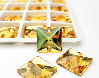 TOPAZ - SQUARE High Quality Glass Sew-on Rhinestones - 14MM - 28PCS