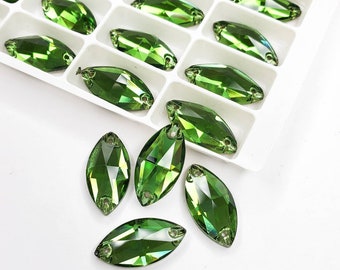 Fer Green - NAVETTE Glass Sew on Rhinestone - high quality sewing glass