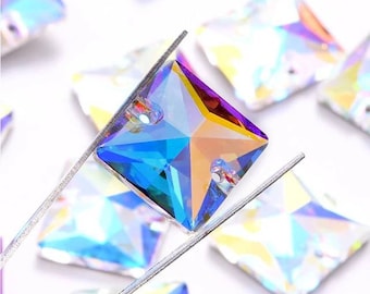 SQUARE Glass Sew on Rhinestone - Crystal AB and clear