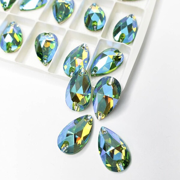 Peridot AB - GOCCIA di vetro Strass da cucire - 24 pezzi