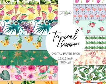 Tropical summer digital paper, summer wedding, beach paper, pineapple background, tropical wallpaper, watermelon backdrop, exotic paper