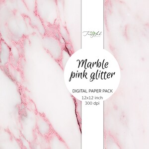 May include: Digital paper pack with a pink marble texture and glitter. The pack includes 12x12 inch images at 300 dpi.