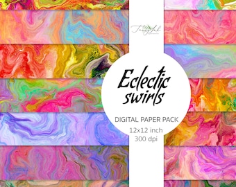 Eklektische Wirbel digitales Papier, Pastell Wirbel, Pastell Hintergrundpapier, rosa Wirbelpapier, pastell marmoriert, Scrapbooking, Regenbogen Kulisse