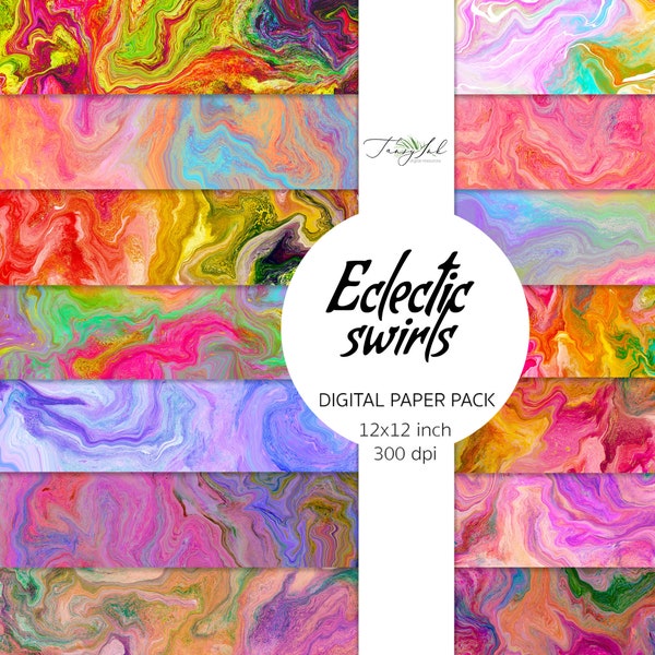 Eclectic swirls digital paper, pastel swirls, pastel background paper, pink swirls paper, pastel marbling, scrapbooking, rainbow backdrop