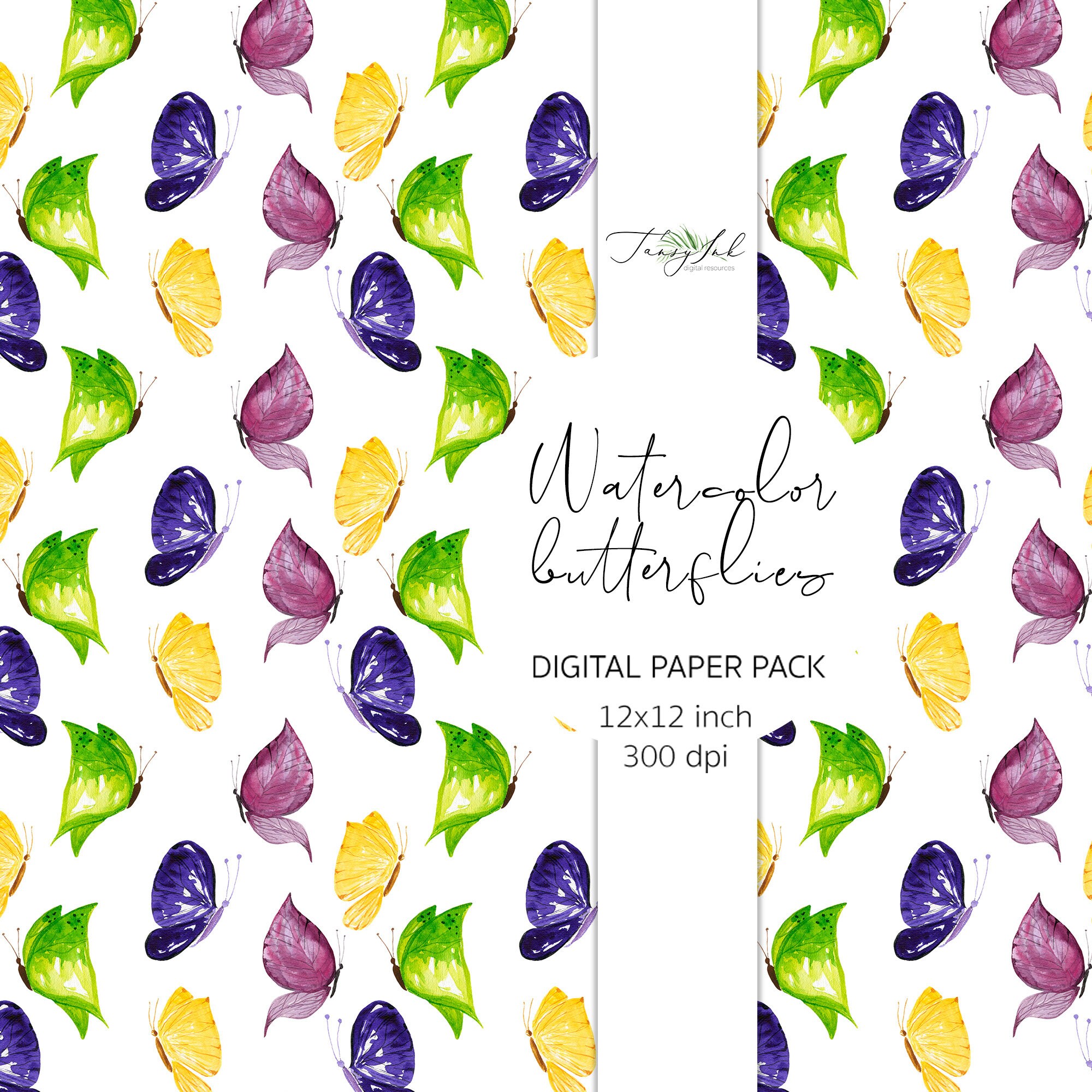 Watercolor Butterflies Digital Paper, Seamless Paper, Summer Paper ...