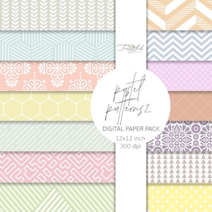 Cyfrowy papier z pastelowymi wzorami, miękkie pastelowe tło, geometryczne wzory, pastelowa tekstura, pastelowe tło, scrapbooking, papier do planowania
