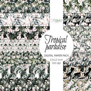 Tropical paradise digital paper, tropical wallpaper, seamless paper, summer paper, tropical wedding paper, palm leaves, exotic background