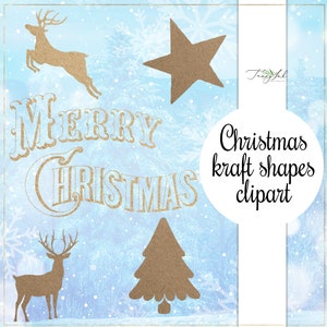 35 formes kraft de Noël clipart, clipart de Noël, PNG de Noël, cerf kraft, ornements kraft, renne vintage, arbre de Noël, étoile kraft