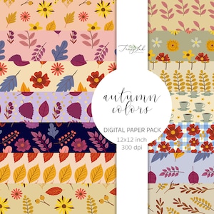 Autumn digital paper, fall colors paper, autumn flower pattern, autumn background, thanksgiving scrapbooking, fall leaves, autumn leaves
