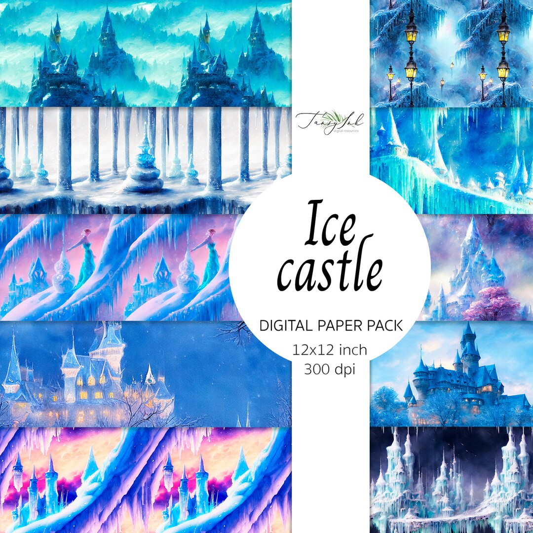 Ice Castle Digital Paper, Seamless Pattern, Fantasy Christmas, Snow ...