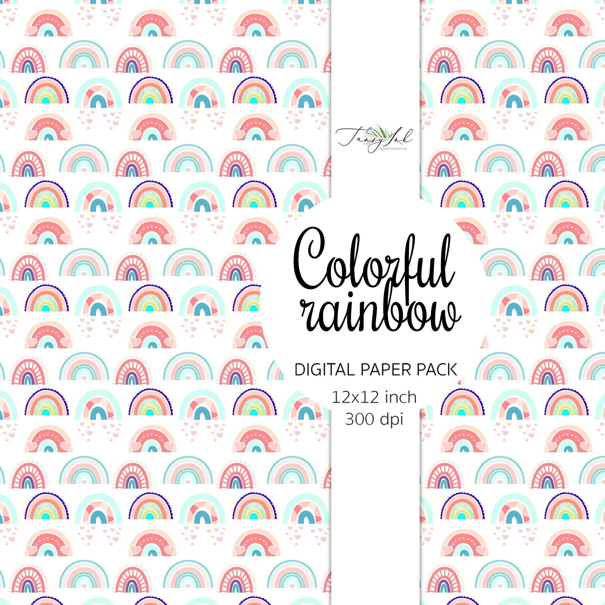 Colorful Rainbow Digital Paper, Seamless Paper, Pastel Digital Paper ...