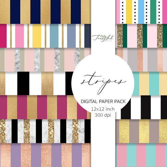 Stripes digital paper, striped paper, gold stripes paper, stripes pattern, marble stripes paper, summer paper, scrapbook, pink stripes paper